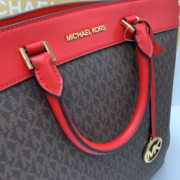 Michael Kors Travel Large Top Zip North South Tote Bag Flame/Brown signa… - Picture 14 of 16